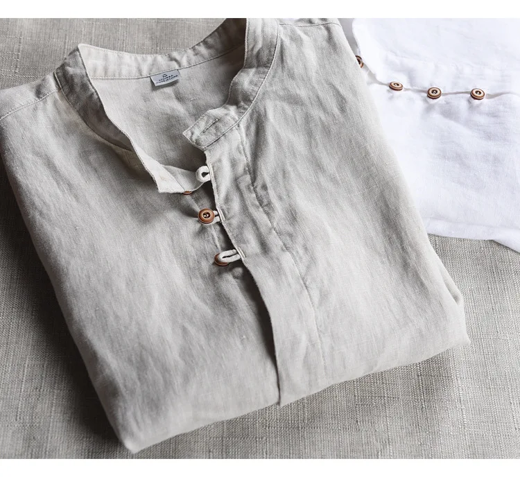 Мужская рубашка с короткими рукавами Повседневная из 100% льна китайским