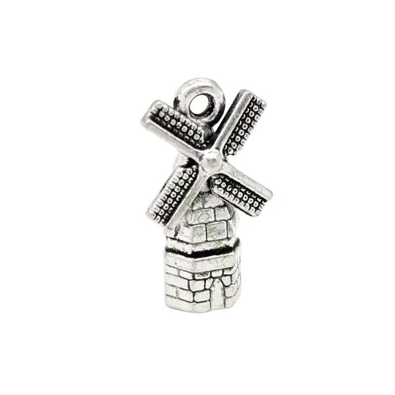 60pcs-Antique серебро 3D подвески в форме мельницы кулон 17x9 мм