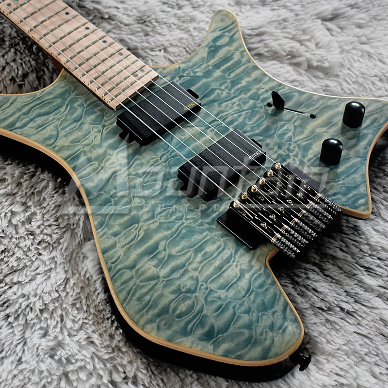 Горная безголовая гитара 6 струнная электрогитара fanned fret Ольха тела стеганая Кленовая жареная Шея