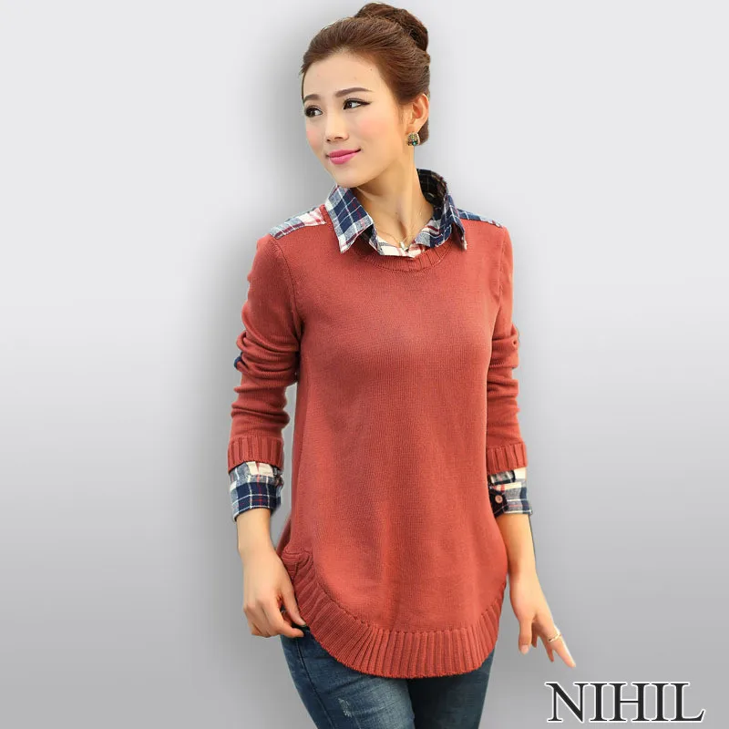 Женский свитер размера плюс новинка 2016 вязанные пуловеры длинные модные зимние