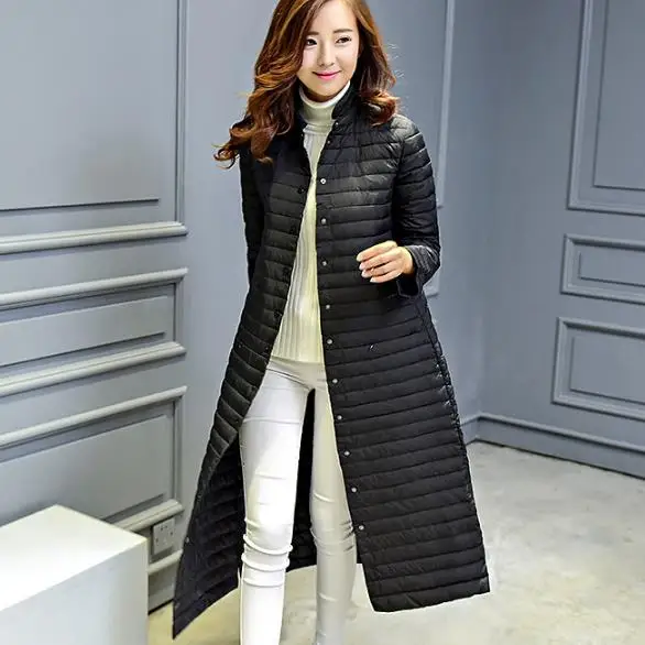 Пуховик женский длинный пуховик 2018 зима утка бренд стенд воротник тонкий легкий
