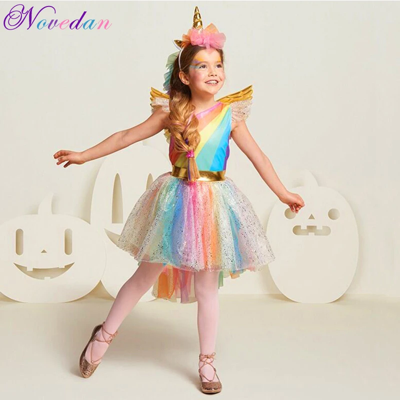 

Rainbow Unicorn Dress For Girl Cosplay Costume 3-10 Years Kids Tutu Party Halloween Christmas Princess Temperament Girls Dresses