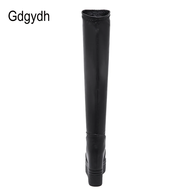 Gdgydh/Сапоги выше колена на платформе; женские сапоги из эластичной ткани; Новинка года; сезон весна-осень; женские высокие сапоги, визуально увеличивающие рост; пикантные черные