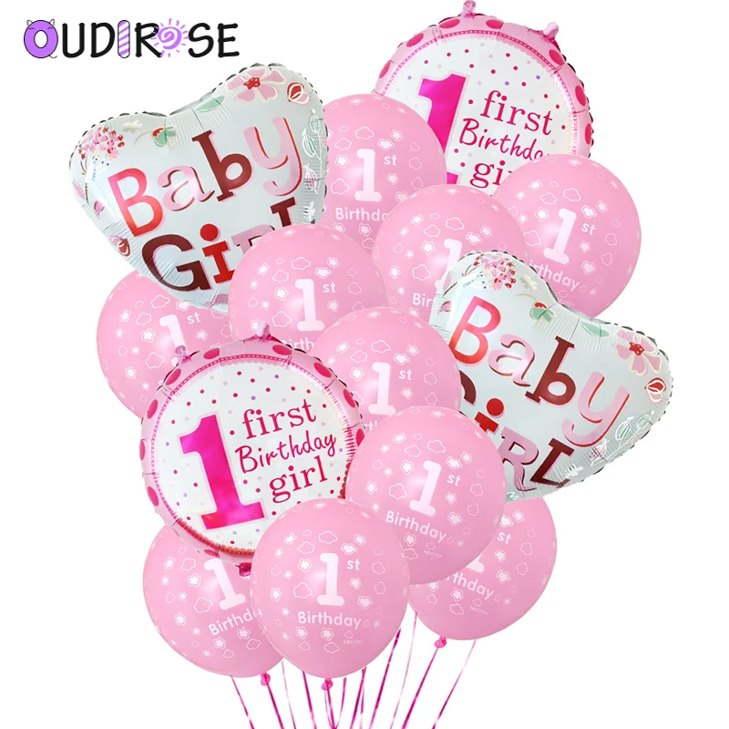 OUDIROSE 14 шт. 12 дюймов 18 латексная Фольга Воздушный шар для Бэйби Шауэр девочка 1 й