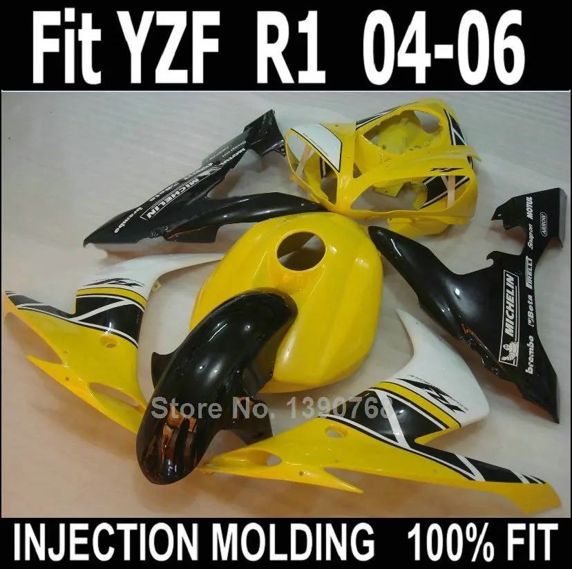 Лидер продаж Обтекатели для Yamaha инъекция желтый черный YZF R1 2004 2005 2006 комплект