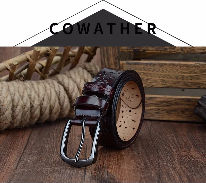 COWATHER Новинка натуральная кожа джинсы ремни для женщин полые спрессованные цветы роскошный ремень женский ремень пистолет серая пряжка