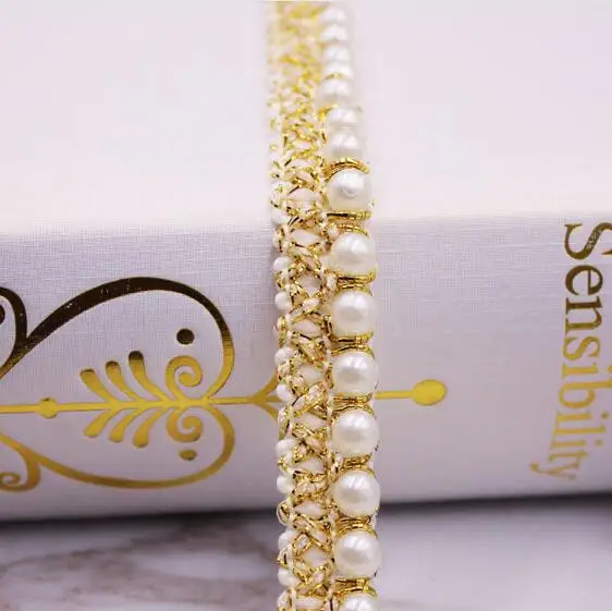 20 ярдов золотые плетеные бусины ручной работы кружевные Стразы с жемчужной