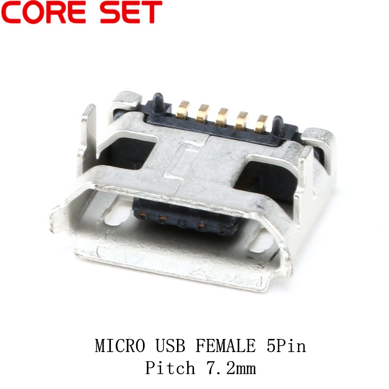 

100PCS Micro USB 5P Socket Connector Pitch 7.2mm Female SMD DIP Connectors