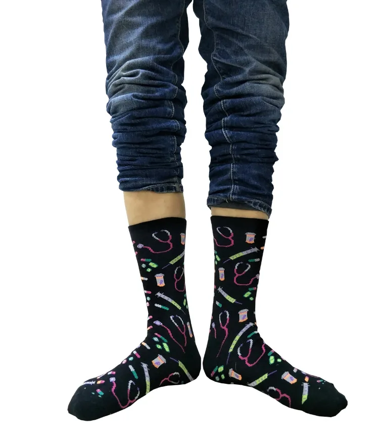 Носки со стетоскопом из мультфильма; шприц; Chaussette; забавная Новинка; Веселые мужские хлопковые носки; Удобные Компрессионные носки