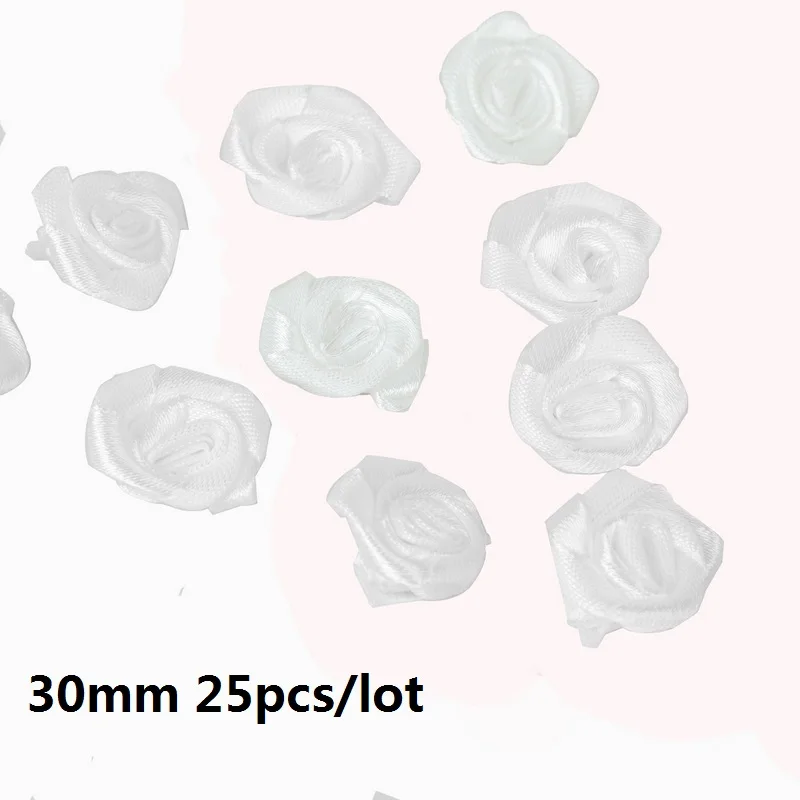 3cm White Шелковый 15/20/30 мм мини цветы-розочки головка атласной лентой лук Свадебные украшения искусство ремесла Сделай Сам вечерние домашней одежды Декор поставки - Цвет: 3cm White