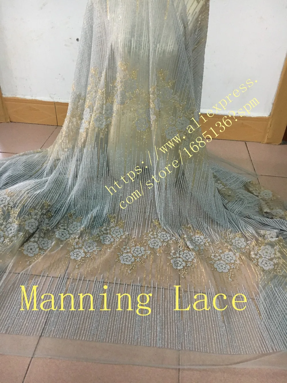 

Серый блестящий бисер африканская Тюлевая сетчатая кружевная ткань лучшее качество Manning-88002 нигерийская вышивка чистая кружевная ткань