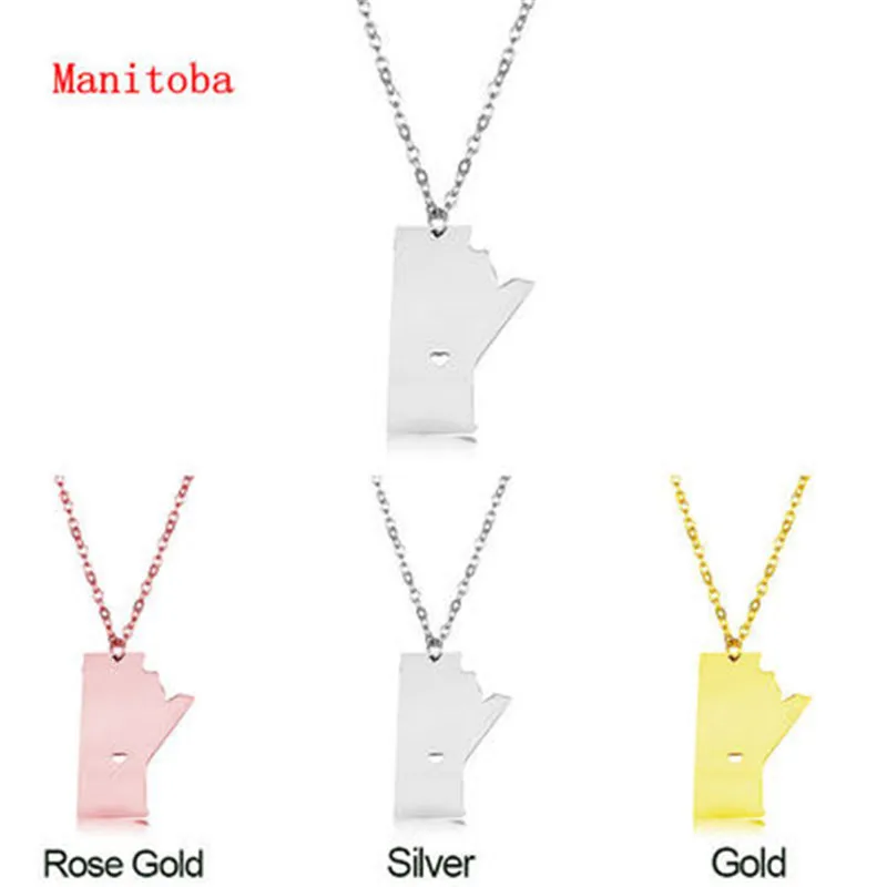 

Популярное ожерелье в виде канадской карты, Двусторонняя подвеска из яркой нержавеющей стали в стиле Манитобы, женская модель.