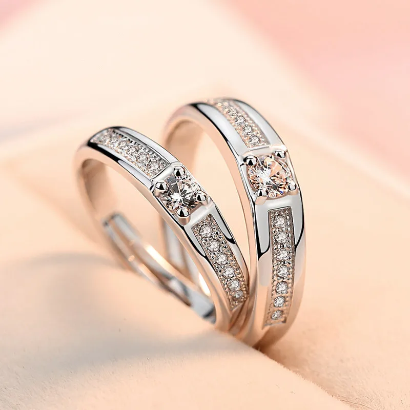 Rhinestone Lovers Ring Fashion Simple Opening Adjustable Zircon Couple Jewelry Engagement Rings Birthday Gift | Украшения и