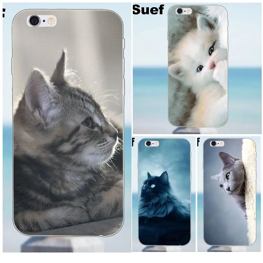 Для iPhone 4 4S 5 5S 5C SE 6 6S 7 8 Plus X Samsung Galaxy J1 J3 J5 J7 A3 A5 2016 2017 TPU Защитный серый фантазия кошка