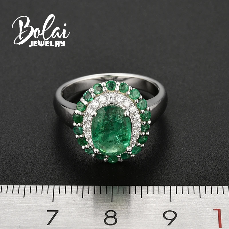 Bolaijewelry, кольцо из белого золота 14 к с натуральным изумрудом, простое и модное кольцо для девочек с подарочной коробкой, как лучший подарок