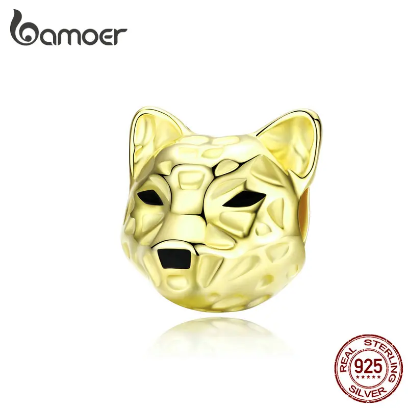 Bamoer, золотой цвет, 3D Леопардовый Бисер для женщин, серебряный браслет со змеей, серебро 925, животный Шарм для изготовления ювелирных изделий SCC1252