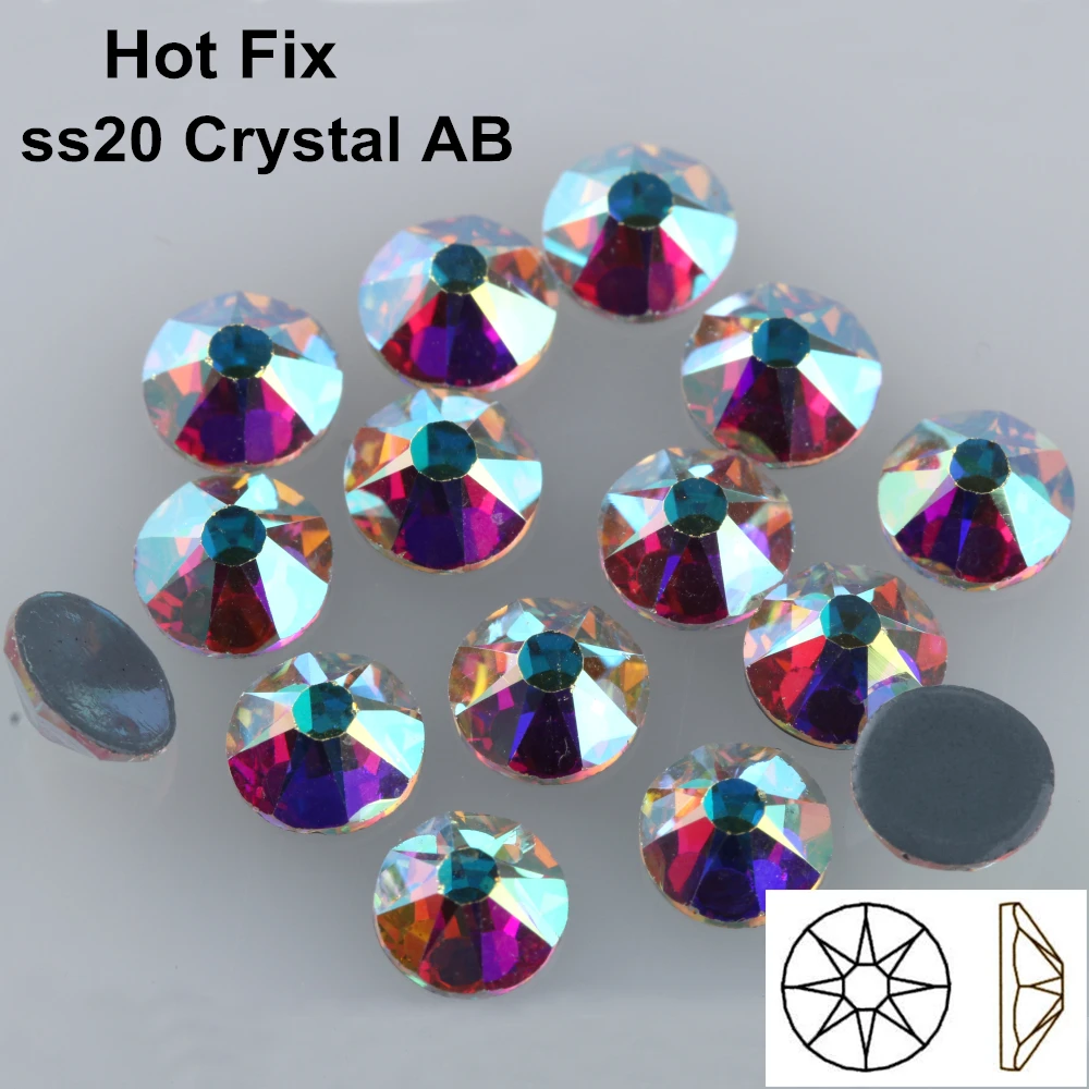 1440pcs/Lot, AAA Quality New Facted (8 big + 8 small) ss20 (4.8-5.0mm) Crystal AB Iron On Hotfix Rhinestones