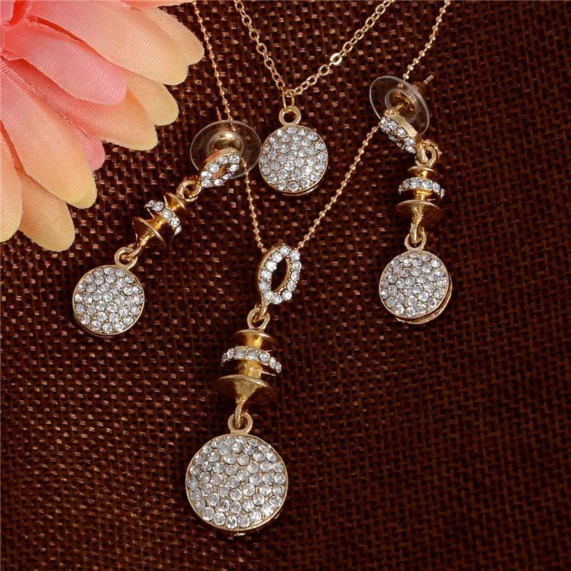 Hesiod Gold Color Round Pendant Necklace Multi-layer Chain Earrings Sets Wedding Bridal Party Jewelry | Украшения и аксессуары
