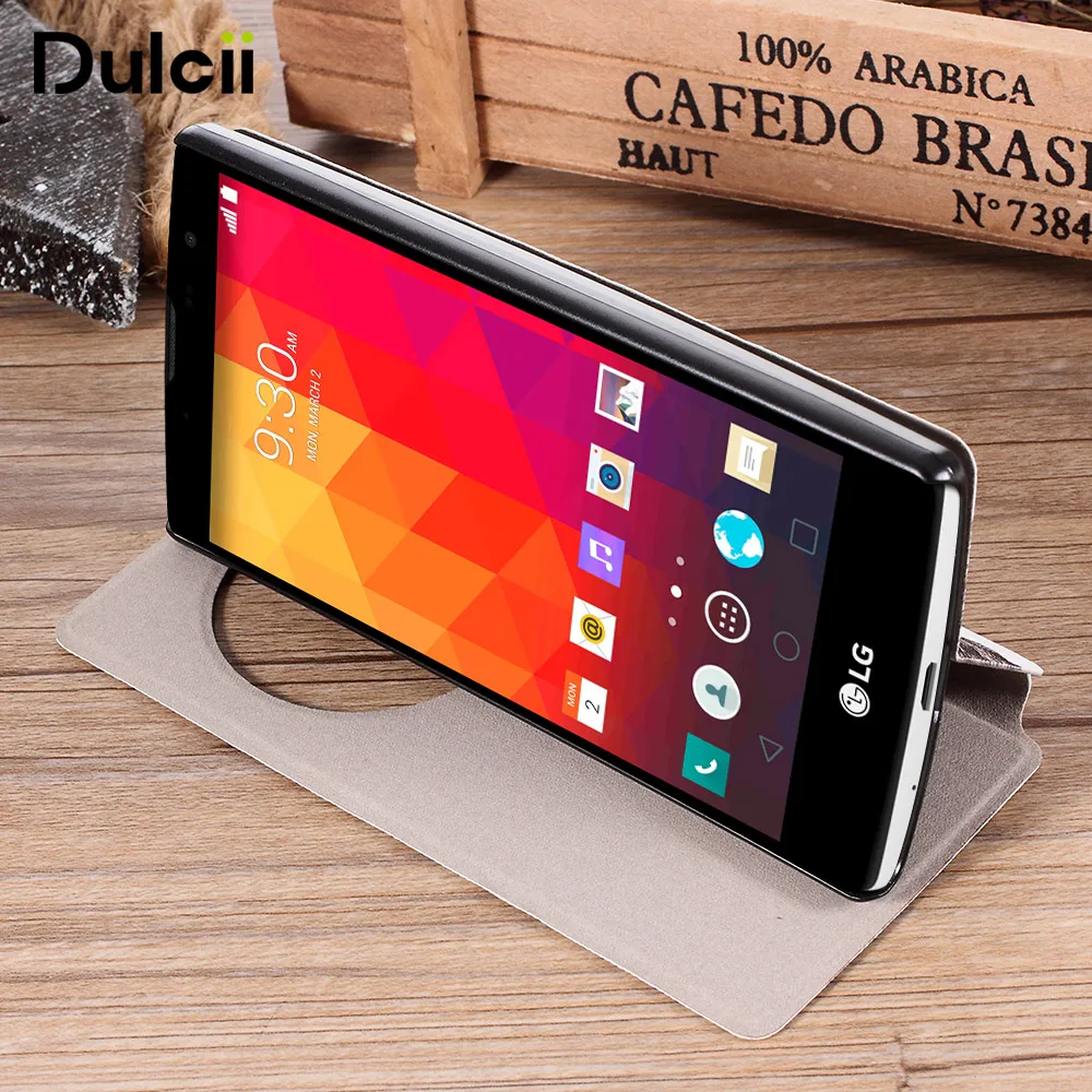 DULCII для LG G4C h525n случае ароматный окном View искусственная кожа флип чехол телефона