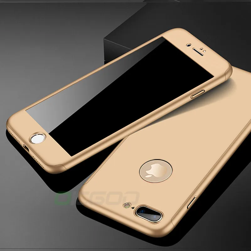 360 Полный чехол для телефона для iPhone X 8 6 6s 7 Plus 5 5S SE защитный чехол для iPhone 7 8 Plus X Xr Xs Max чехол стекло - Цвет: Золотой