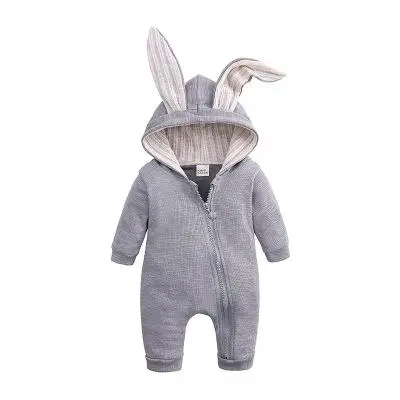 gray Модные Одежда для новорожденных Лидер продаж младенческой Дети, капюшон с большими ушами,, детский кружевной комбинезон, Детский комбинезон с длинным рукавом, с капюшоном, на молнии, детский комбинезон, Одежда для новорожденных - Цвет: gray