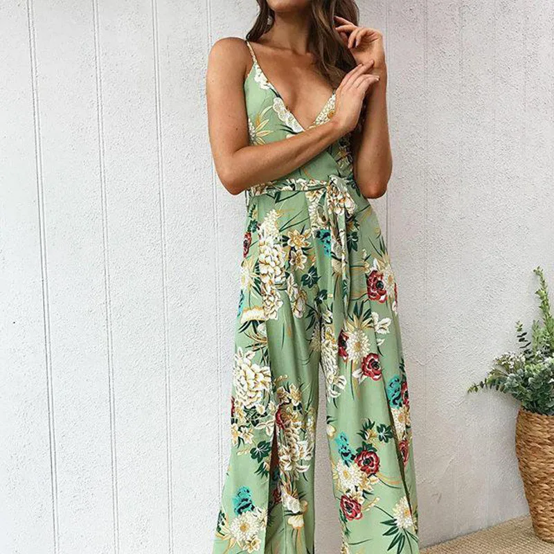 Для женщин принт цветочный комбинезон на бретельках 2018 летние пикантные
