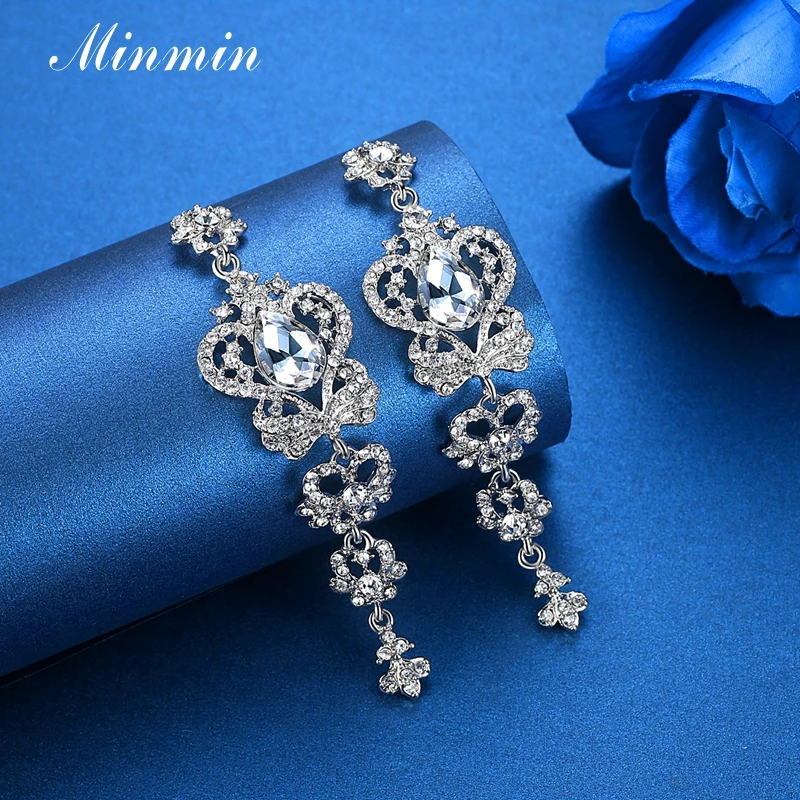 Minmin Blue / White Butterfly Crystal Earrings for Women Top Quality Jewelry Drop Long Wedding EH163 | Украшения и аксессуары
