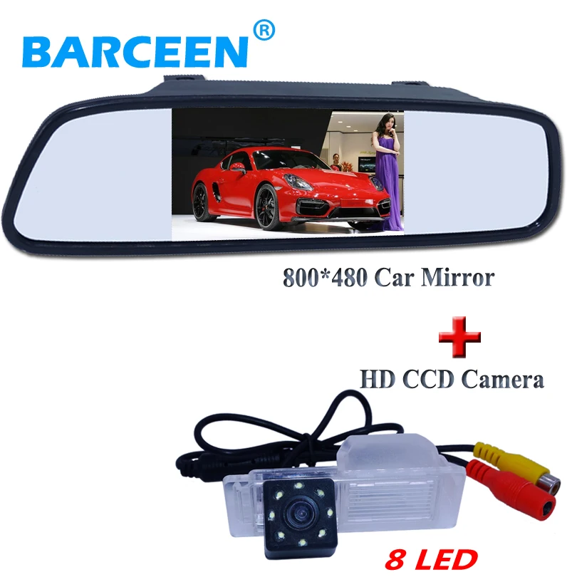 

4.3" car mirror monitor screen resolution 800*480 wire+auto car back up camera bring 8 led lights for Chevrolet Cruze hatchback