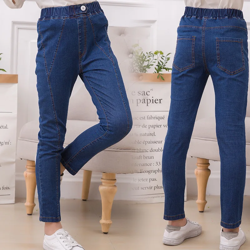 Голубые джинсы для девочек джинсовые штаны длиной до щиколотки брюки 3 4 6 8 10 12 лет