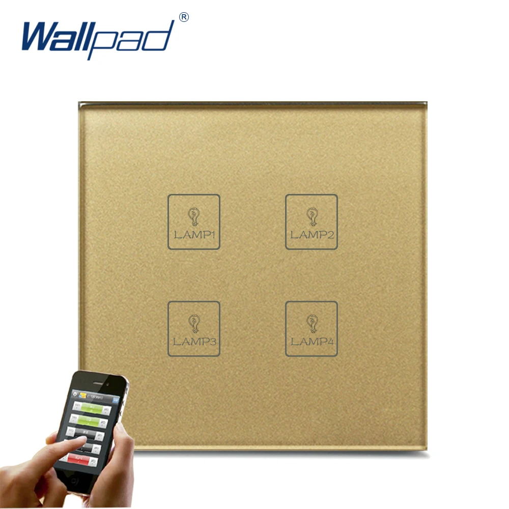 Золотой Беспроводной Android/IOS wifi 4 банды Swith Wallpad черный хрустальный стеклянный переключатель светодиодный wifi 4 банда пульт дистанционного управления сенсорный светильник переключатель - Цвет: Золотой
