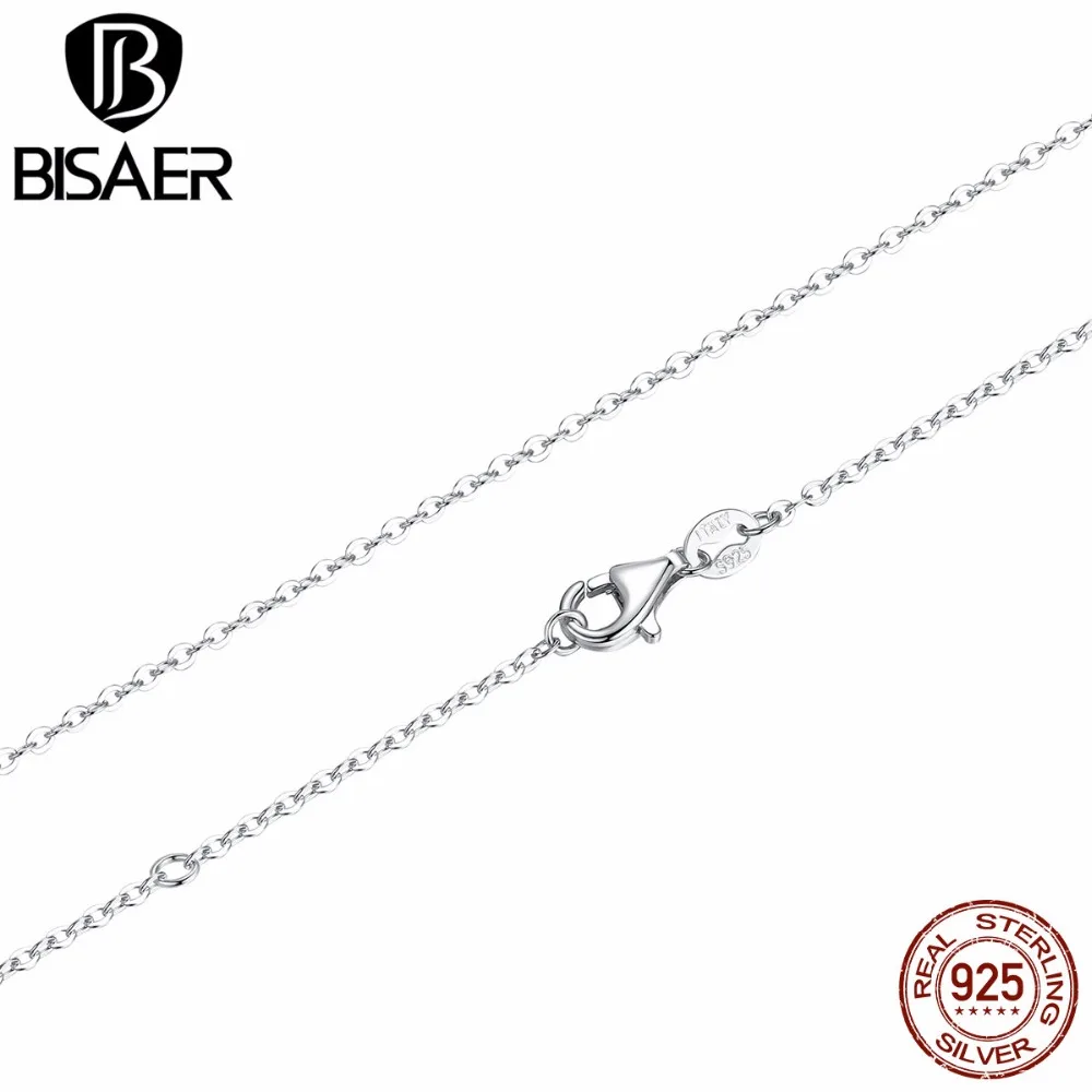 BISAER 45 см ожерелье цепь 925 пробы серебро застежка Омар Регулируемая простая цепочка модное ожерелье ювелирные изделия ECA010-45
