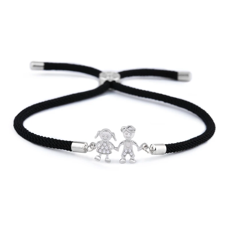 Silver (Black Rope) OCESRIO Корейская пара браслет Femme Циркон красная струна шарм браслеты для пар для женщин влюбленных детей девочек Ювелирные изделия Подарки brt-b05 - Окраска металла: Silver (Black Rope)