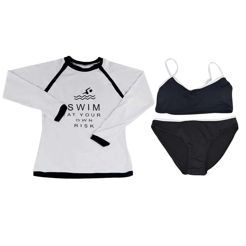 New Sexy Korean Style Women's Three Pieces Swimsuit Women Biquini Suit Sunscreen Letter Long Sleeved Swimwear Diving suit | Спорт и