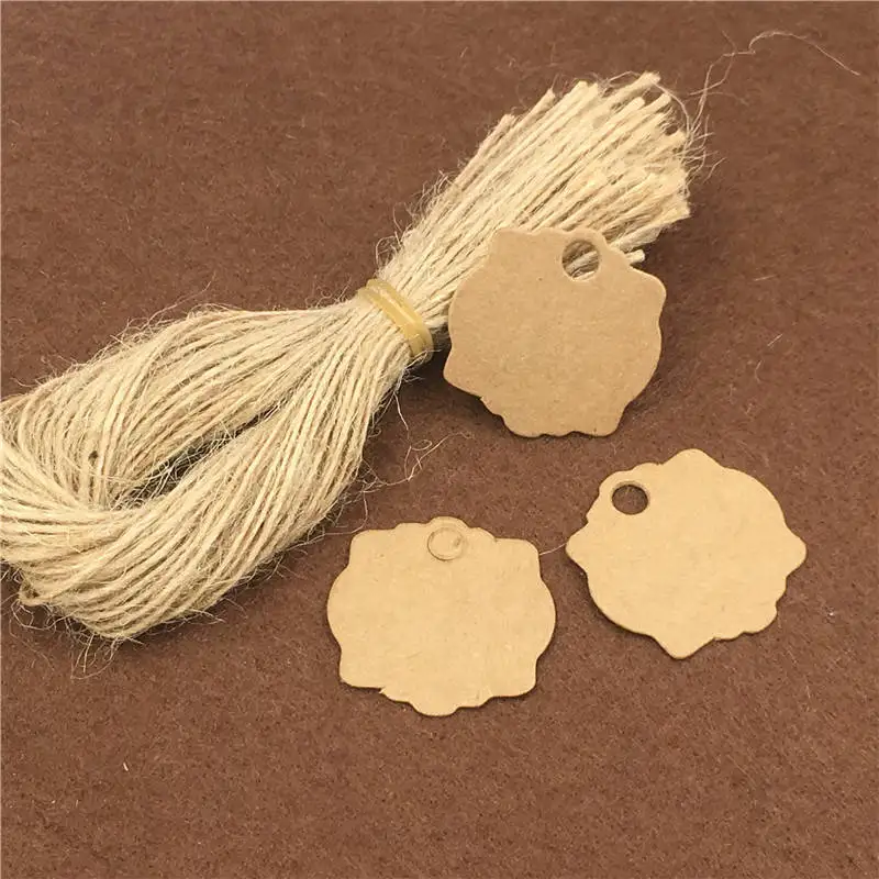 500pcs/lot+500pcs String Cardboard Label Kraft Paper Tags Flower Round Shape Scallop For Engagement Candy Bag Price Hang Tag | Дом и сад