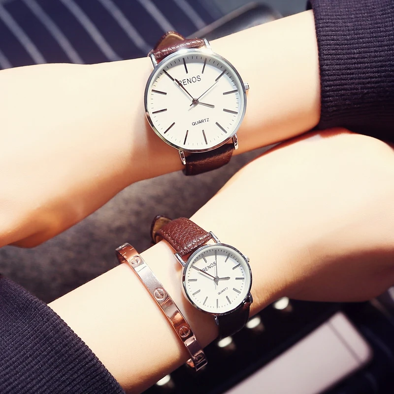 Женские кварцевые часы RENOS простые наручные в коробке модные повседневные