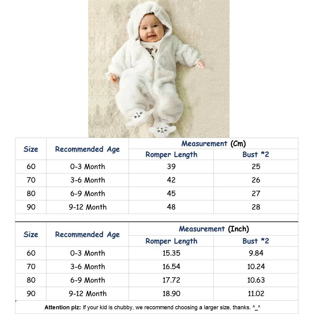 

Warm Newborn Infant Boy Girl Cartoon Cute Romper Hooded Baby Jumpsuit Outwear Outfits Clothes Warm Foot