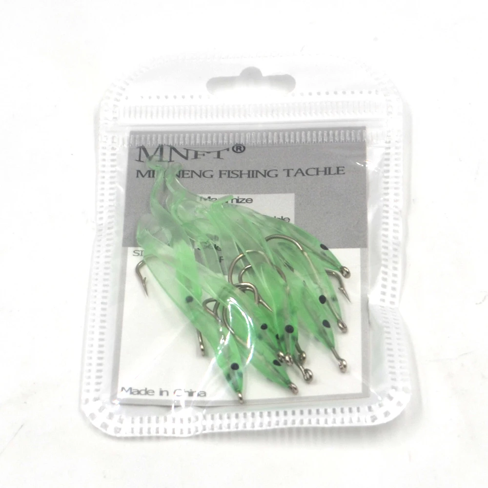 MNFT 12 шт угря люминесцентные мягкие приманки с крючком 6.8cm1g или 5.6cm0.5g маленькая
