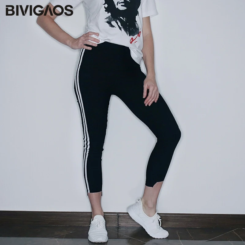BIVIGAOS новые осенние весенние Спортивный Модный женские леггинсы с белыми