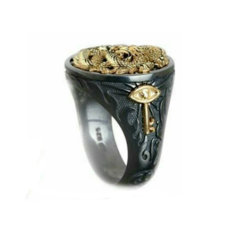 Gothic Punk Ring Men Retro Dragon Rings Black Gun Gold Animal Male Party Jewelry Statement Anillos para hombres Size 7-13 | Украшения и