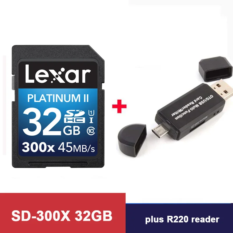 300X-32GB-R220reader Оригинальная флеш-карта Lexar SD 300x16 GB 32GB SDHC 45 МБ/с. карта памяти cartao de memoria Class 10 U1 USH-I карта памяти для карт камеры - Емкость: 300X-32GB-R220reader