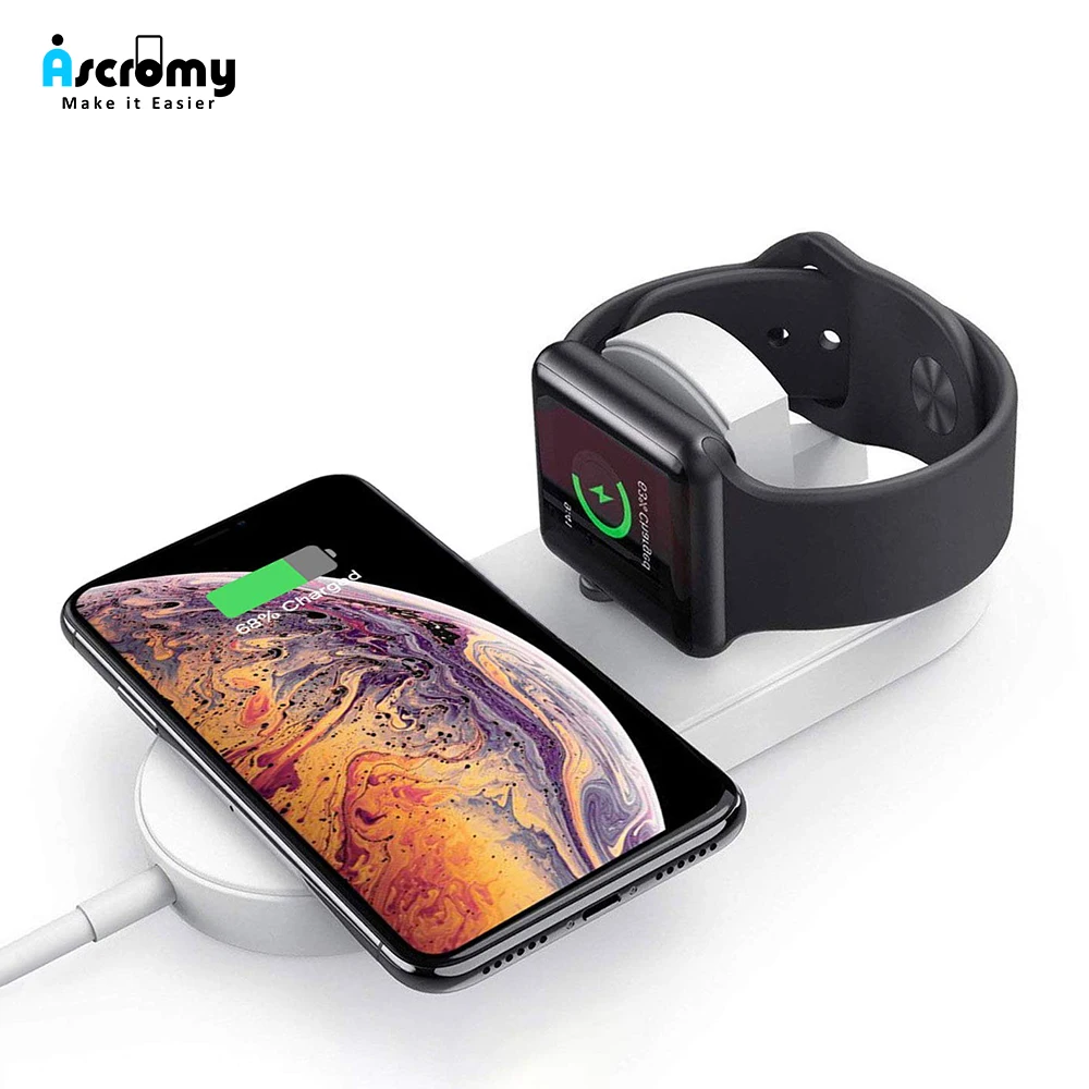 Беспроводная зарядная док станция Ascromy Qi 10 Вт для Apple Watch 4 3 2 зарядка iPhone XS Max X 8 Plus