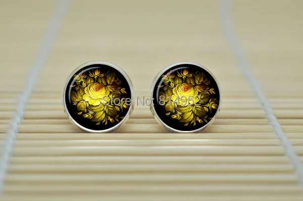 10 пара Zhostovo живопись серьги-подвески цветы ювелирные изделия стекло кабошон B1934 |