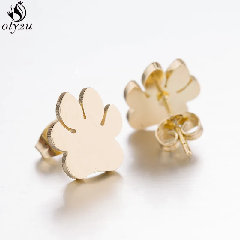 Серьги пусеты с принтом в виде лапы из нержавеющей стали для женщин и девочек