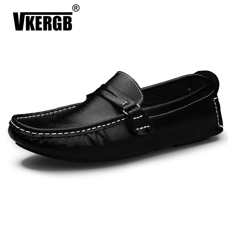 VKERGB Кожаные Мокасины кожаные черные Лоферы мужские брендовые Летние