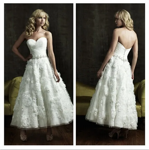 New Design Sweetheart Organza Short Wedding Dresses 2014 Handmade Flower Women Bridal Gowns vestido de noiva white | Свадьбы и