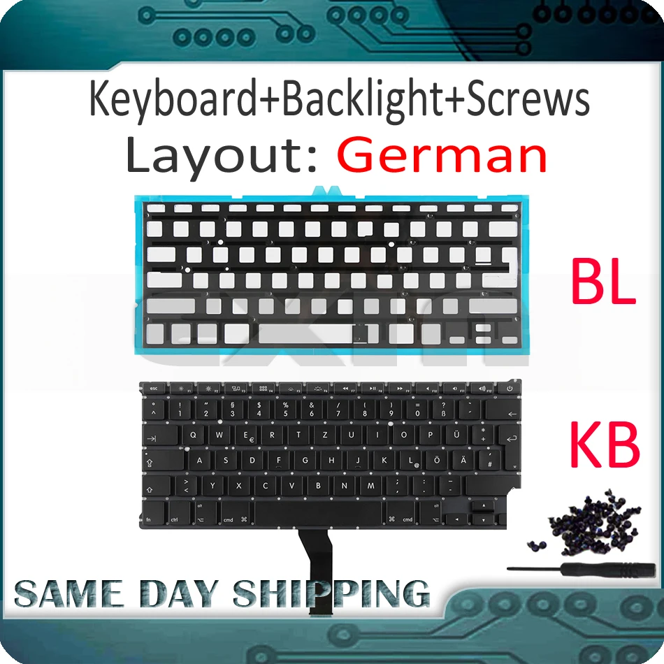 Новая клавиатура с подсветкой для ноутбука Apple Macbook Air 13" A1369 A1466, немецкий язык, Германия (DE GR) 2011 2012 2013 2014 2015 2017.