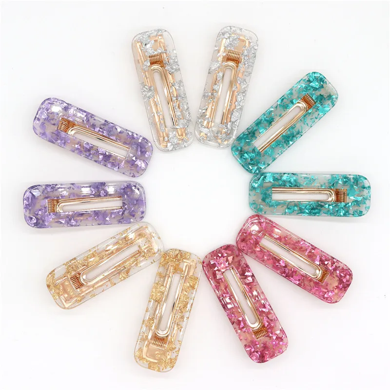 2Pcs Korean Hair Clips For Women Vintage New 2019 Girls Acrylic Hollow Waterdrop Rectangle Pins Tin Foil Sequins Barrettes | Красота и