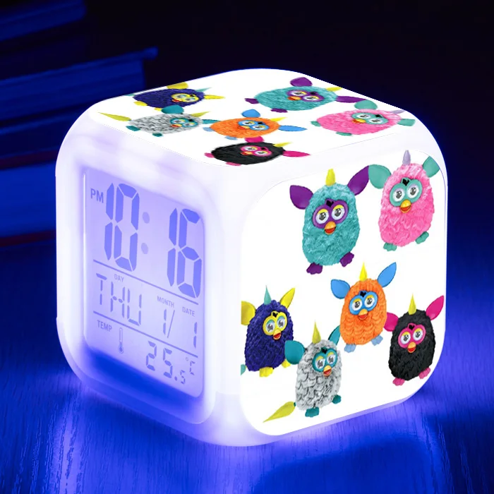 [Wanpy family] Furby будильник для детской комнаты, спальни, прикроватные настольные часы, меняющие цвет, цифровой будильник