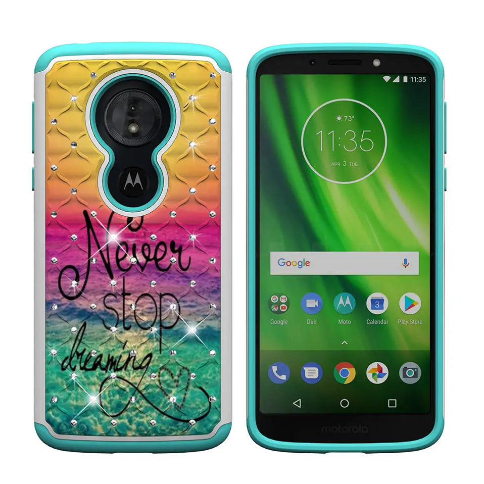 Для Motorola Moto E4 E5 Play Fashion diamond flash back чехол для G6 играть высокое качество 2-в-1 TPU + PC