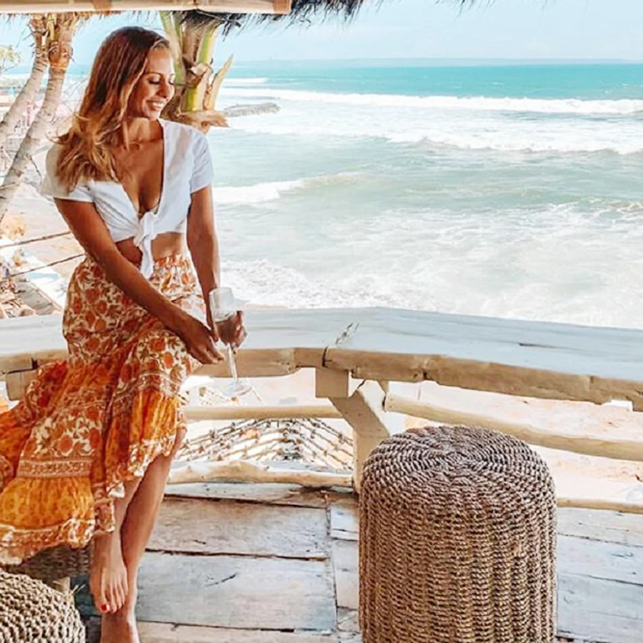 Женская длинная юбка в стиле бохо TEELYNN желтая летняя из вискозы с цветочным